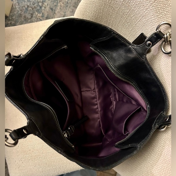 Coach Leather Mia Handbag.  Black With Purple Lining. E1082-15740. - Picture 8 of 14